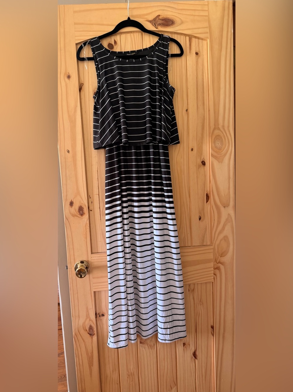 Robert Louis Black and White Striped Sleeveless Maxi Dress